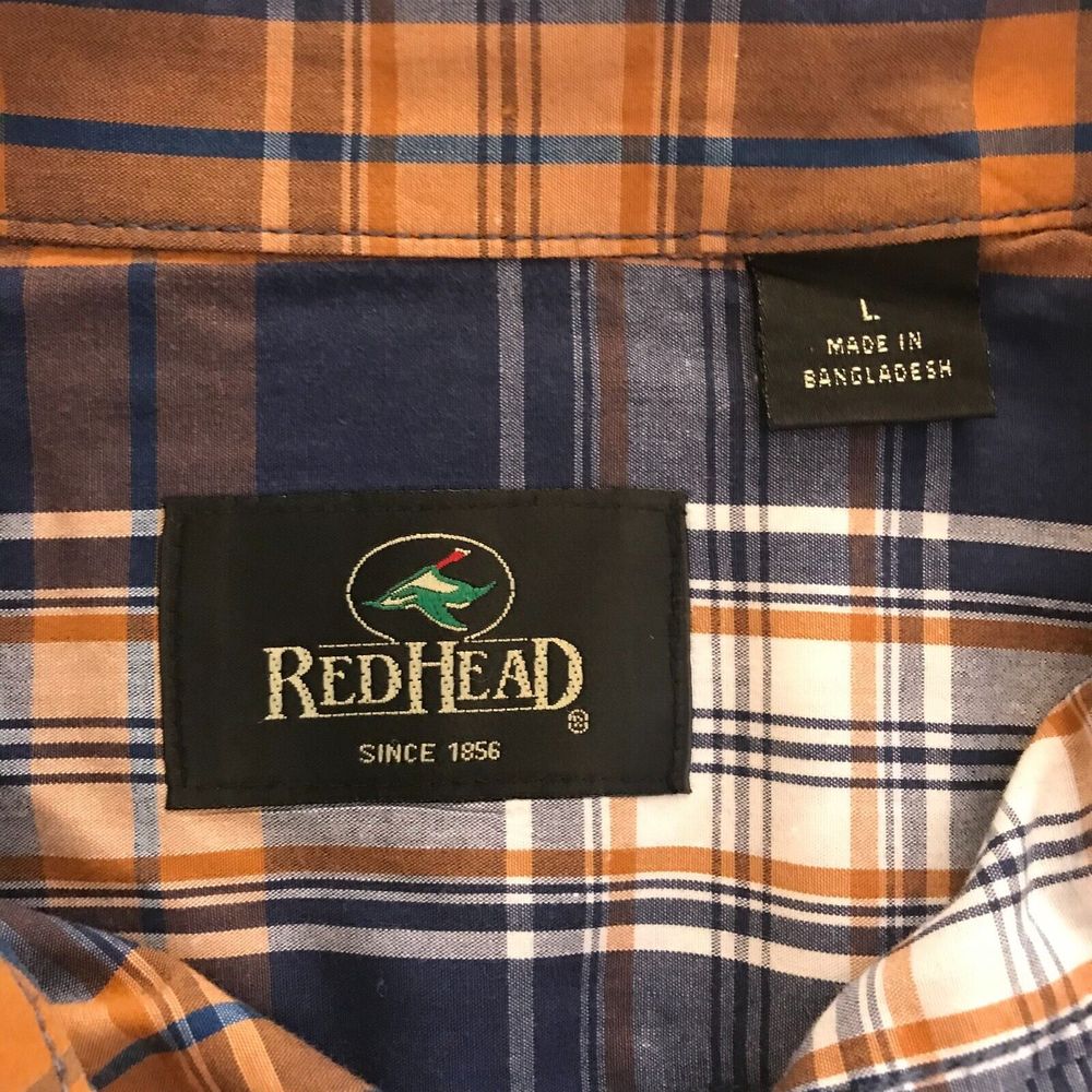 Red Head Pearl Snap Western Shirt Mens Large Blue Brown Plaid Long Sleeve Cowboy - Picture 3 of 8